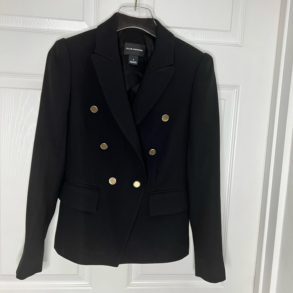 Club Monaco Black w/ Gold Button Blazer Jacket Sz 0